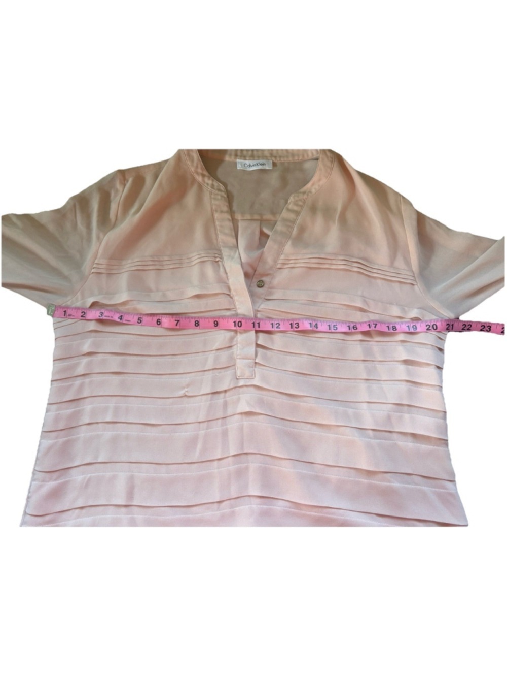 Calvin Klein Blouse Blush Pink Tiered Pleated V-Neck Long Sleeve Professional M - Picture 4 of 7
